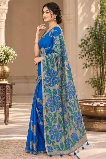cotton blend saree with elegant printed design for festive & casual wear
