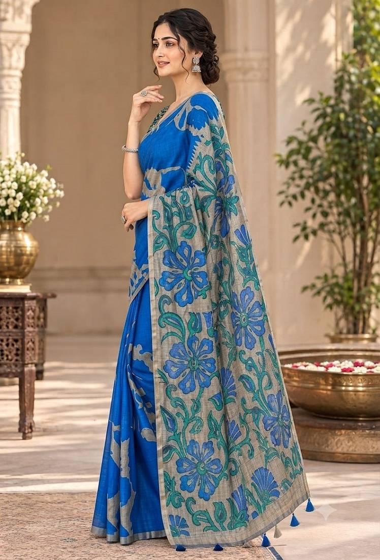 cotton blend saree with elegant printed design for festive & casual wear
