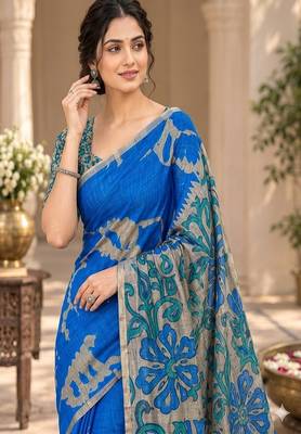 cotton blend saree with elegant printed design for festive & casual wear 4