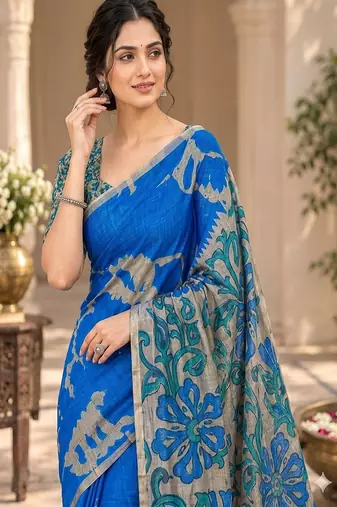 cotton blend saree with elegant printed design for festive & casual wear