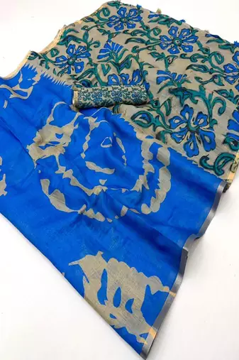 cotton blend saree with elegant printed design for festive & casual wear