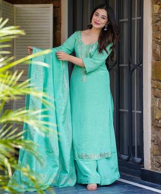 Rama color stylish chinon fabric designer ready kurta set for girls 4