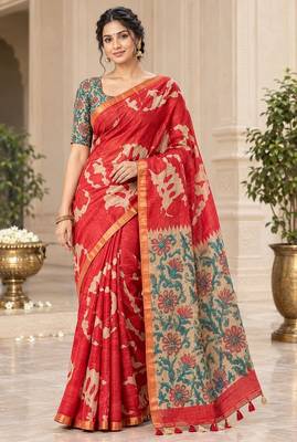 cotton blend saree with elegant printed design for festive & casual wear 1