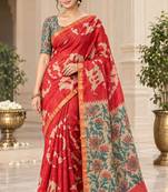 cotton blend saree with elegant printed design for festive & casual wear