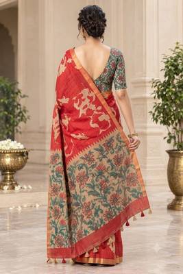 cotton blend saree with elegant printed design for festive & casual wear 2