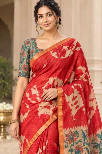 cotton blend saree with elegant printed design for festive & casual wear
