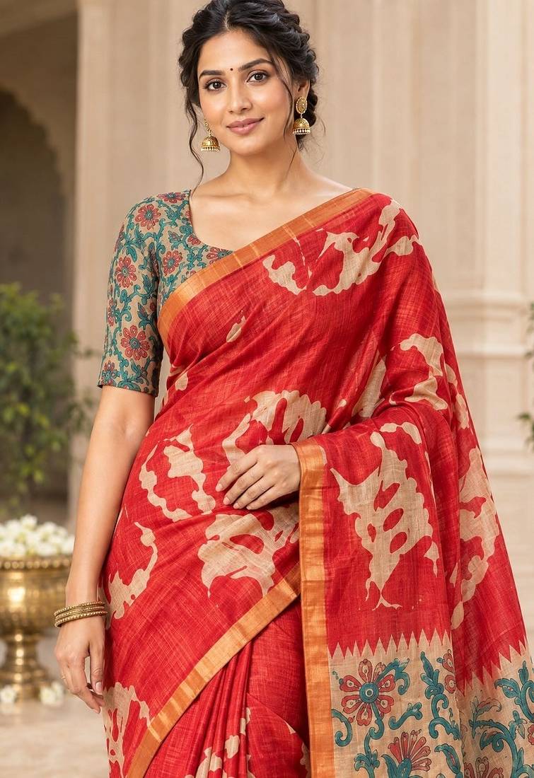 cotton blend saree with elegant printed design for festive & casual wear