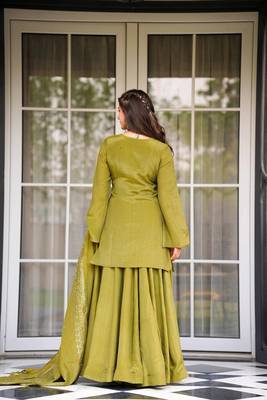 Olive color stylish chinon fabric designer ready kurta set for girls 2