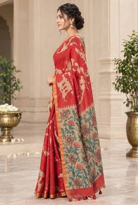 cotton blend saree with elegant printed design for festive & casual wear 4