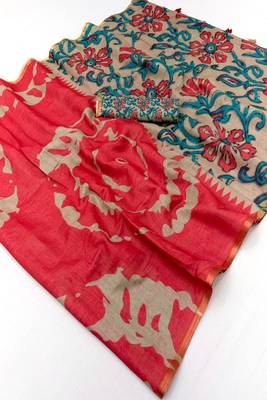 cotton blend saree with elegant printed design for festive & casual wear 5