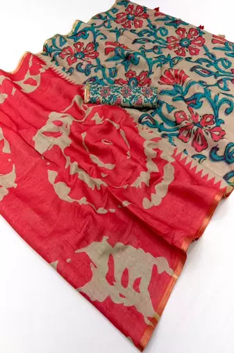 cotton blend saree with elegant printed design for festive & casual wear