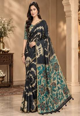 cotton blend saree with elegant printed design for festive & casual wear 1