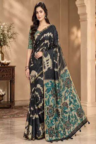 cotton blend saree with elegant printed design for festive & casual wear