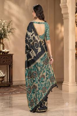 cotton blend saree with elegant printed design for festive & casual wear 2