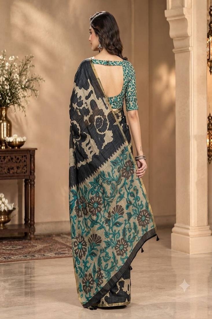 cotton blend saree with elegant printed design for festive & casual wear