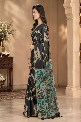 cotton blend saree with elegant printed design for festive & casual wear