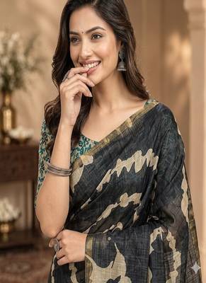 cotton blend saree with elegant printed design for festive & casual wear 4