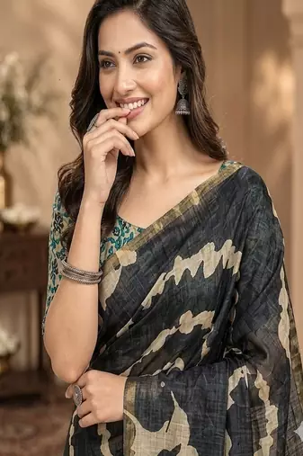 cotton blend saree with elegant printed design for festive & casual wear
