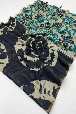 cotton blend saree with elegant printed design for festive & casual wear 5
