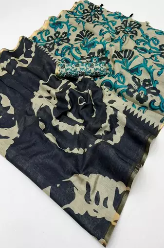 cotton blend saree with elegant printed design for festive & casual wear