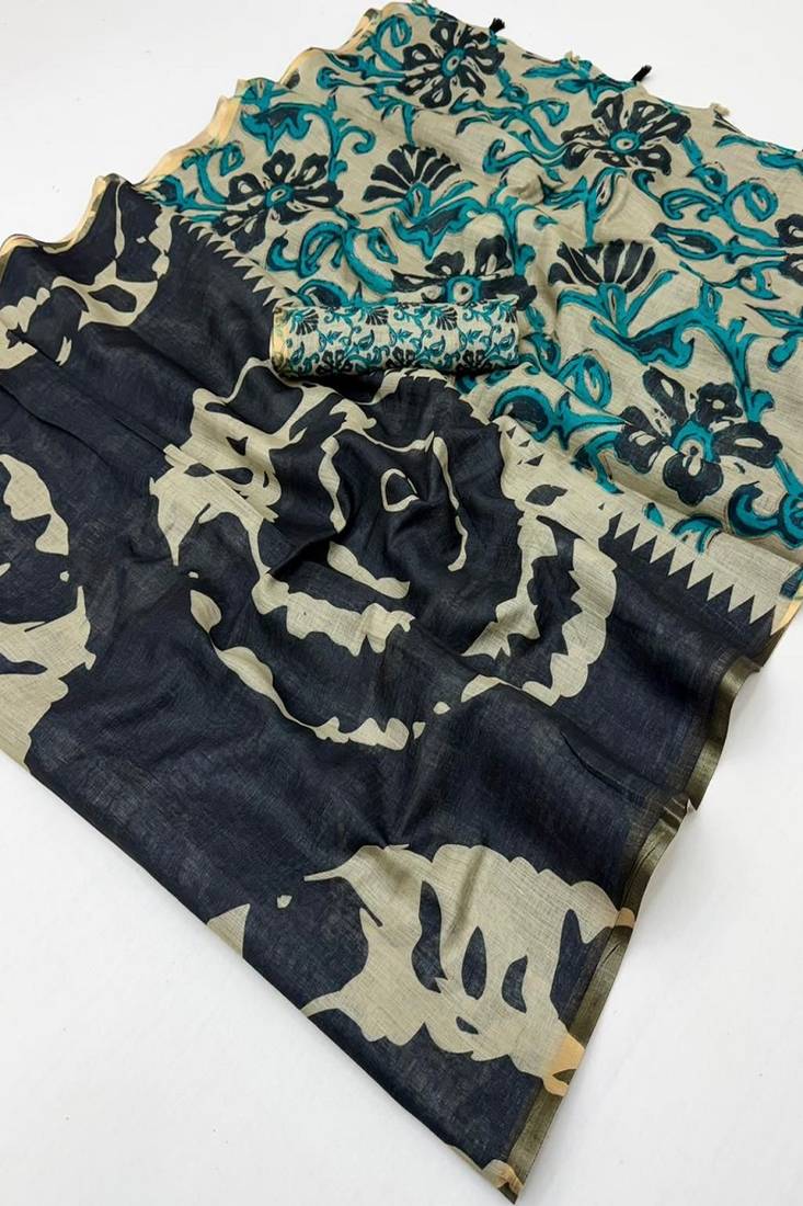 cotton blend saree with elegant printed design for festive & casual wear