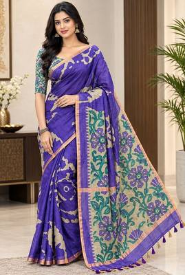 cotton blend saree with elegant printed design for festive & casual wear 1