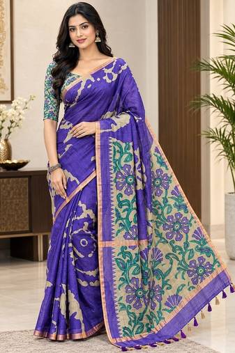 cotton blend saree with elegant printed design for festive & casual wear
