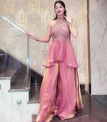Pink color stylish fendy  fabric designer ready kurta set for girls