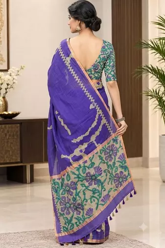 cotton blend saree with elegant printed design for festive & casual wear