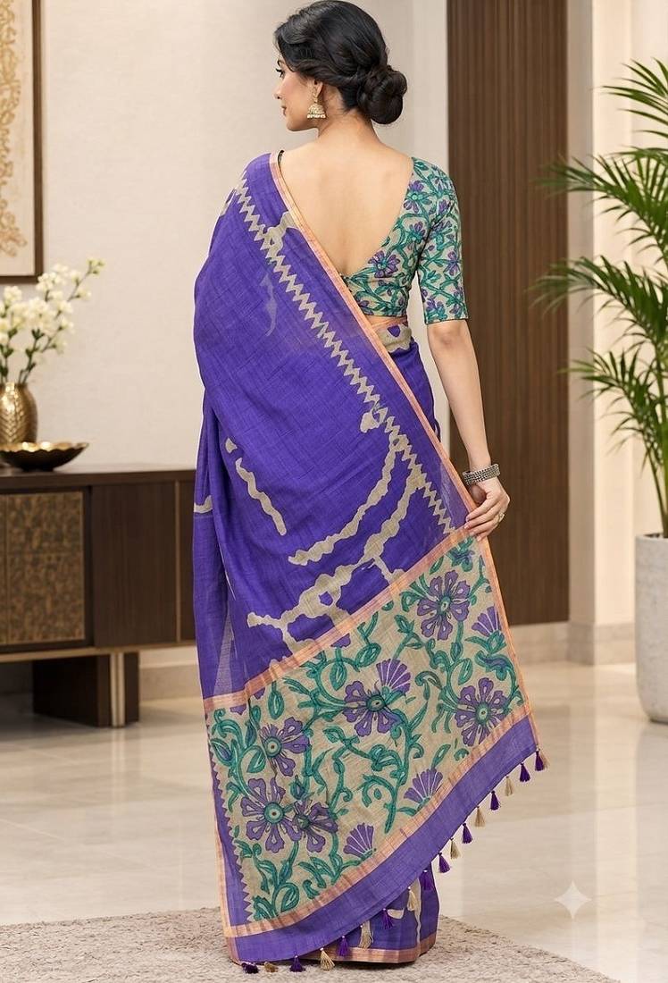 cotton blend saree with elegant printed design for festive & casual wear