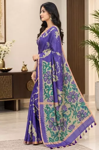 cotton blend saree with elegant printed design for festive & casual wear