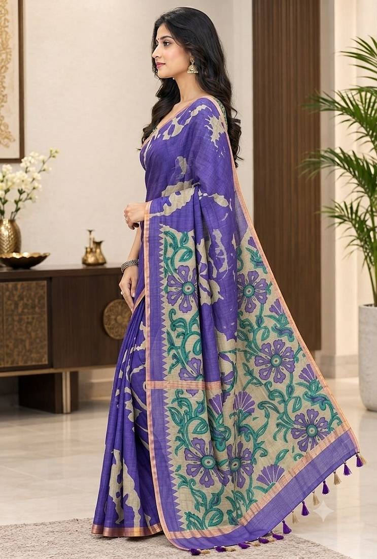 cotton blend saree with elegant printed design for festive & casual wear