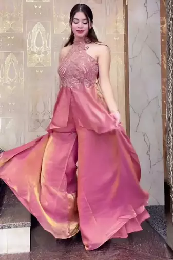 Pink color stylish fendy  fabric designer ready kurta set for girls