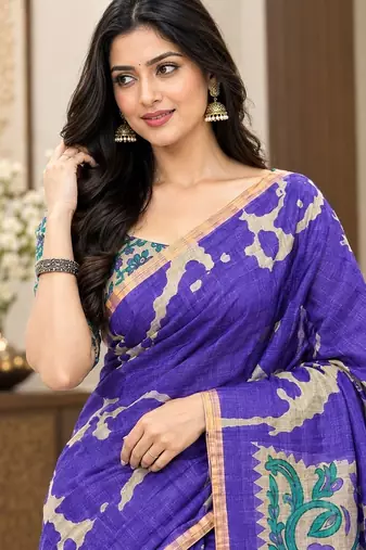 cotton blend saree with elegant printed design for festive & casual wear