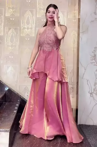 Pink color stylish fendy  fabric designer ready kurta set for girls
