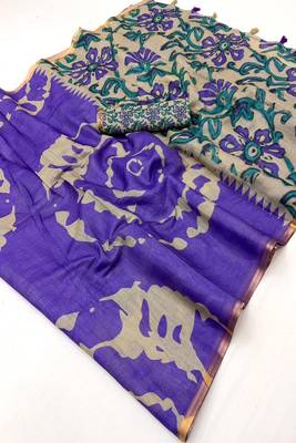 cotton blend saree with elegant printed design for festive & casual wear 5