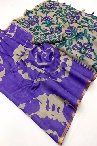 cotton blend saree with elegant printed design for festive & casual wear