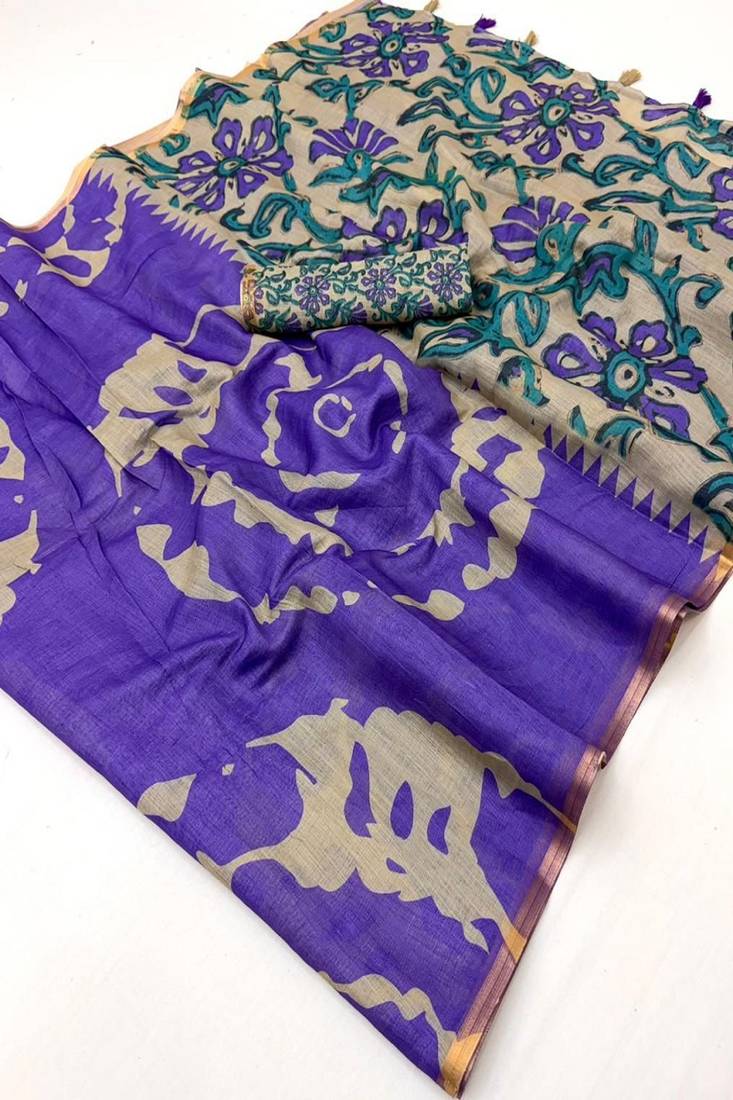cotton blend saree with elegant printed design for festive & casual wear