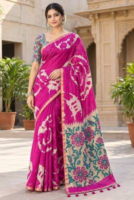 cotton blend saree with elegant printed design for festive & casual wear 1