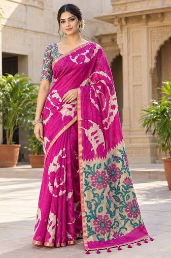 cotton blend saree with elegant printed design for festive & casual wear