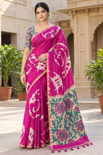 cotton blend saree with elegant printed design for festive & casual wear