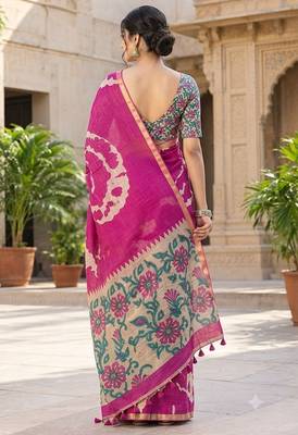 cotton blend saree with elegant printed design for festive & casual wear 2