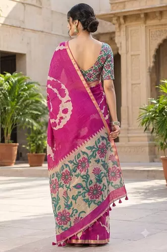 cotton blend saree with elegant printed design for festive & casual wear