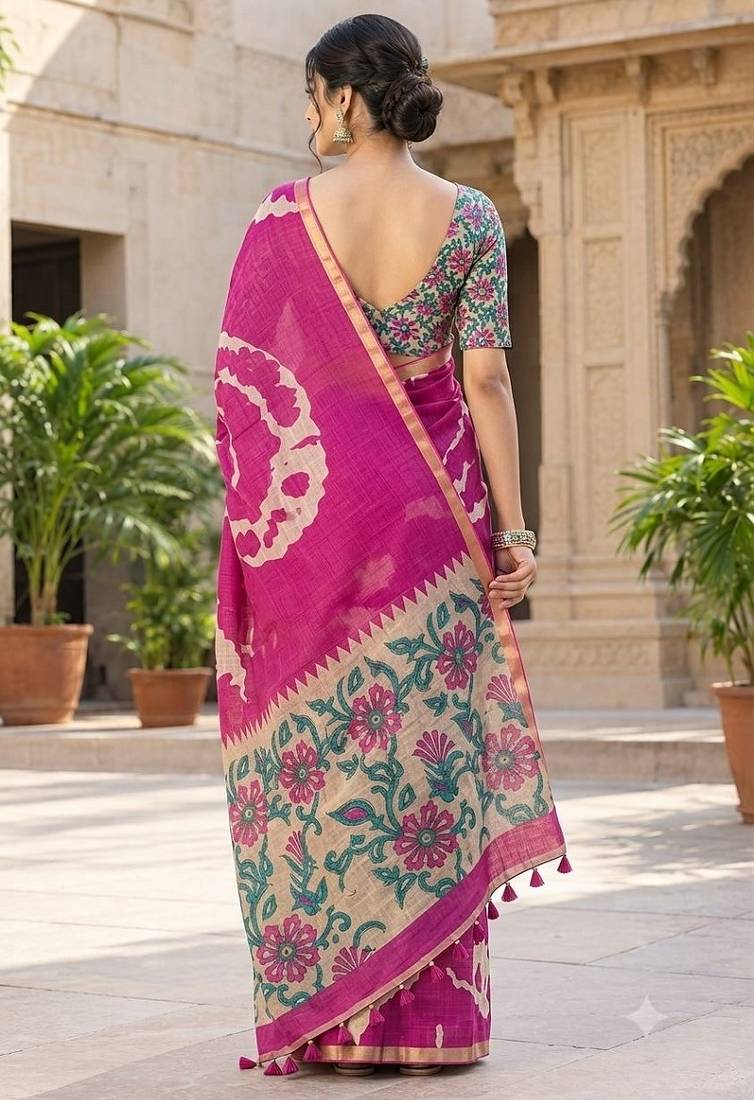 cotton blend saree with elegant printed design for festive & casual wear