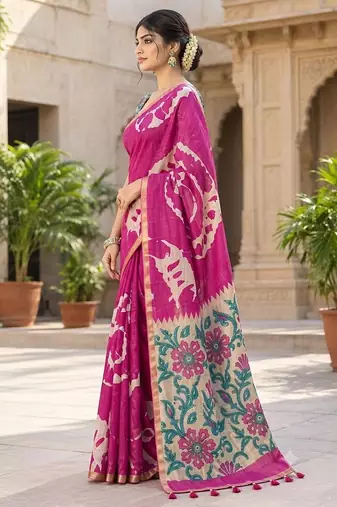 cotton blend saree with elegant printed design for festive & casual wear