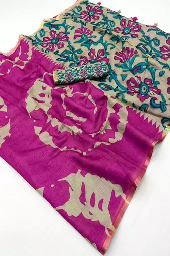 cotton blend saree with elegant printed design for festive & casual wear