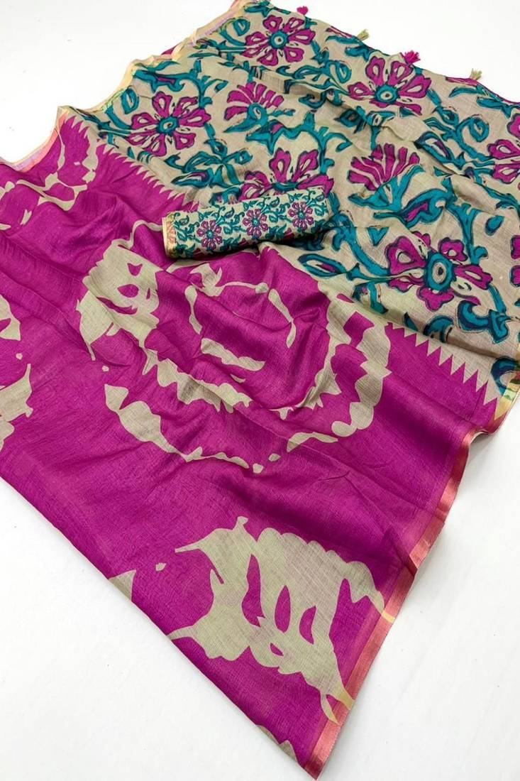 cotton blend saree with elegant printed design for festive & casual wear