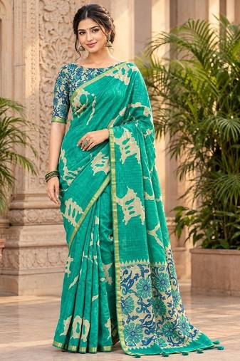 cotton blend saree with elegant printed design for festive & casual wear