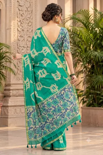 cotton blend saree with elegant printed design for festive & casual wear