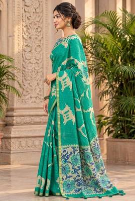cotton blend saree with elegant printed design for festive & casual wear 3